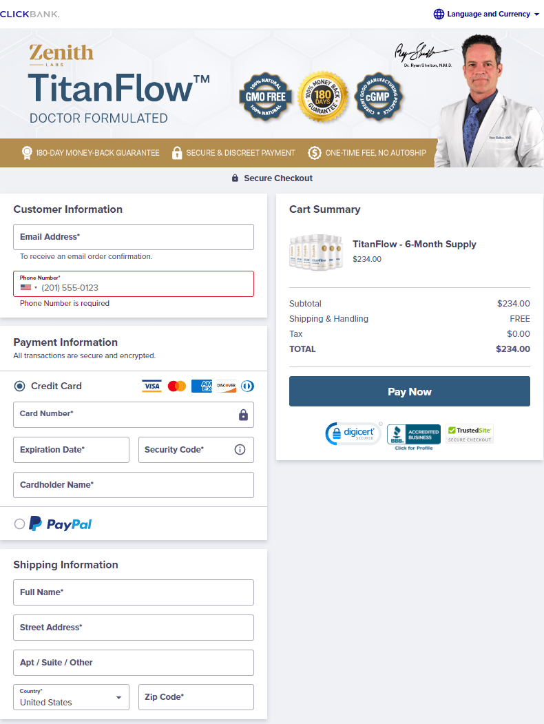 Titan Flow order page